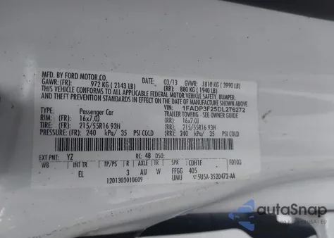 2013 Ford Focus Se from USA, damaged, VIN 1FADP3F25DL276272